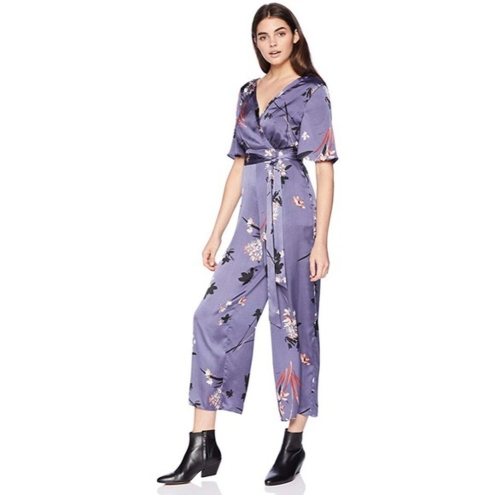 Avec Les Filles Floral Wrap Wide Leg Jumpsuit